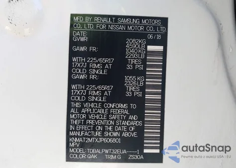 2018 Nissan Rogue S z USA, uszkodzony, nr VIN KNMAT2MTXJP606801